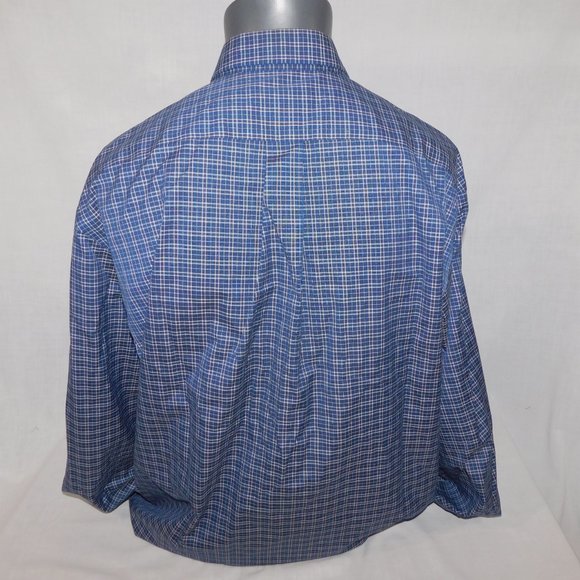 Eddie Bauer Mens TXL Tall XL Blue white Plaid long Sleeve Button Front Shirt - Picture 8 of 8